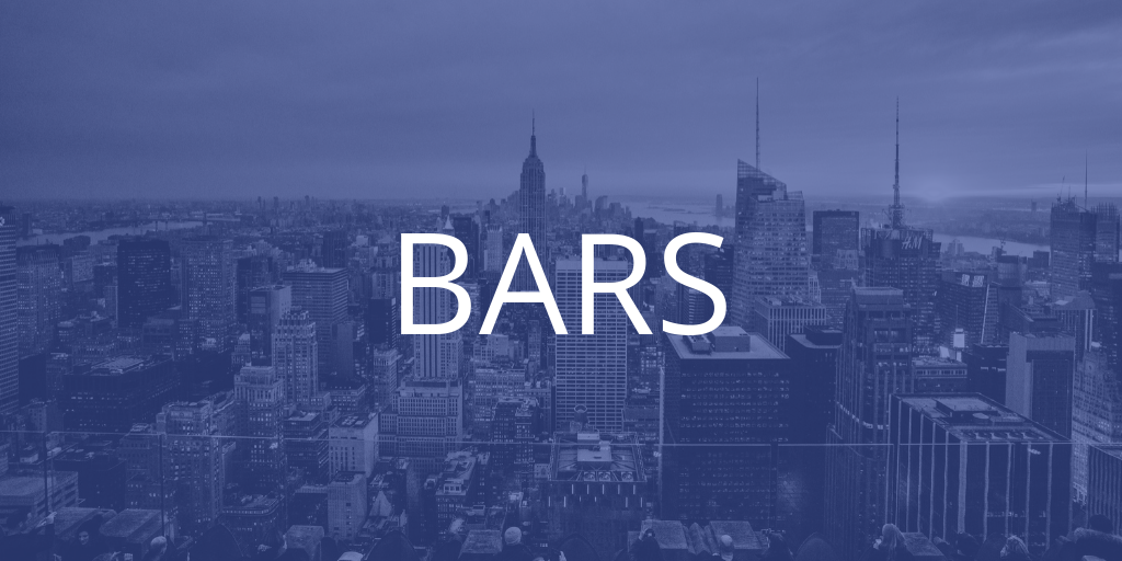 A New York skyline with a blue tint over it, the text introduces the bars section of the article
